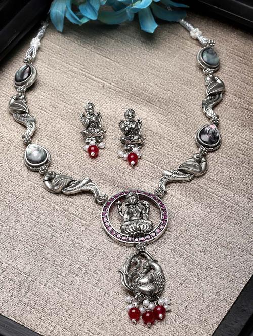 women silver plated necklace & earrings set - 20766408 - Very Small Image - 1