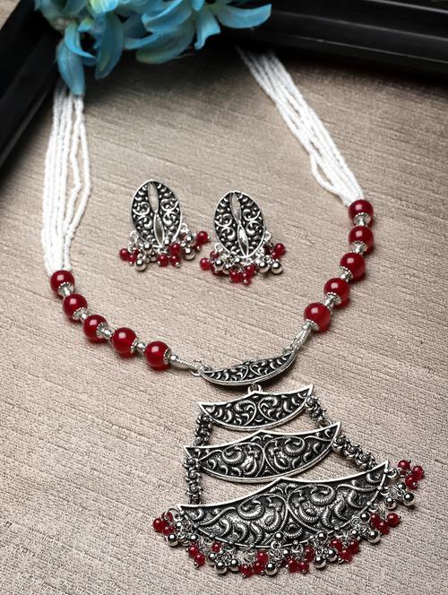 silver metal necklace and earring - 20766410 - Very Small Image - 1
