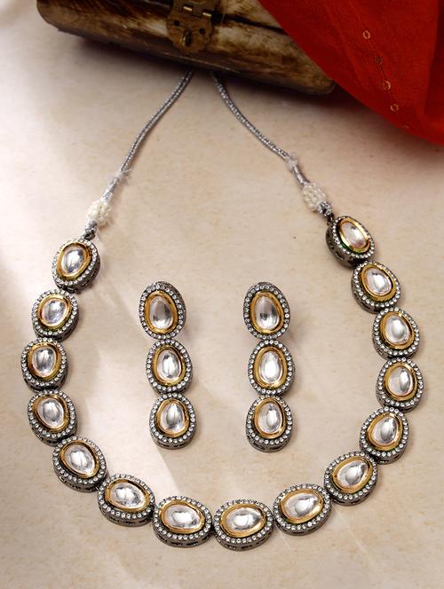 kundan & cz stone studed handcarfted jewellery set - 20766431 - Very Small Image - 1