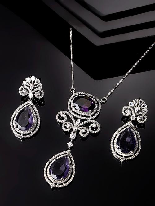 women silver plated necklace & earrings set - 20766450 - Very Small Image - 1