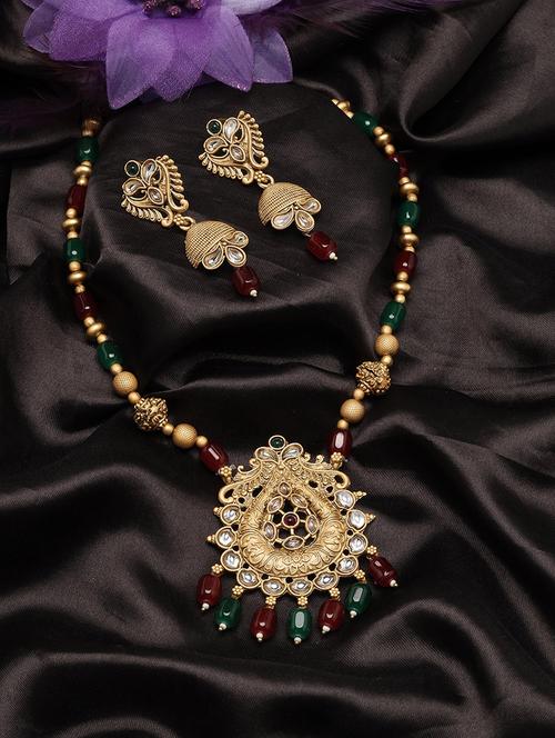 women gold plated necklace & earrings set - 20766459 - Very Small Image - 1
