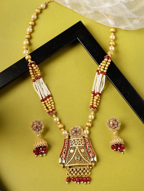 gold metal necklace and earring - 20766495 - Very Small Image - 1