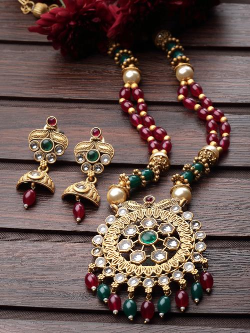 women gold plated necklace & earrings set - 20766501 - Very Small Image - 1