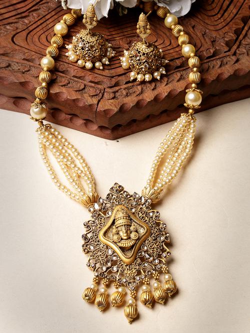 women gold plated necklace & earrings set - 20766553 - Very Small Image - 1