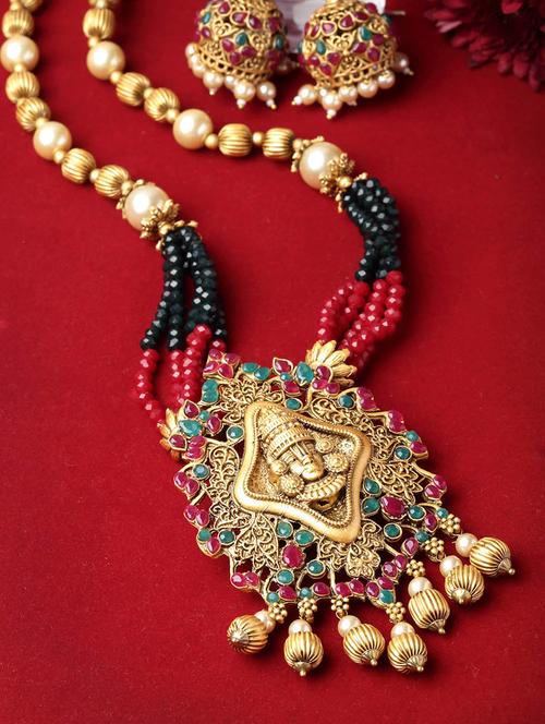 women gold plated necklace & earrings set - 20766554 - Very Small Image - 1