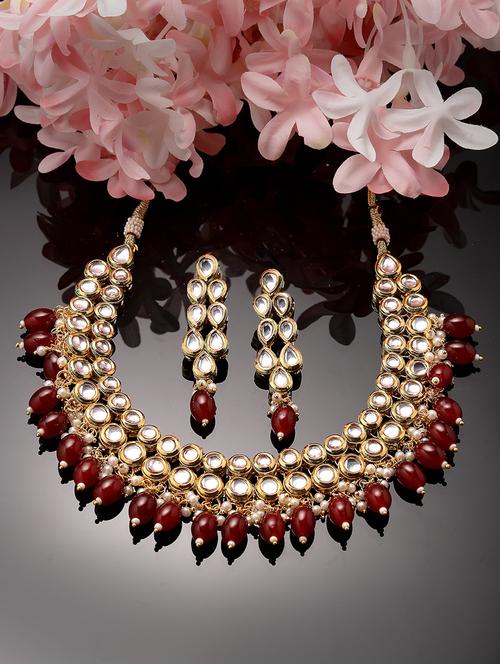 gold-plated kundan stone studded & pearl handcrafted jewellery set - 20766595 - Very Small Image - 1
