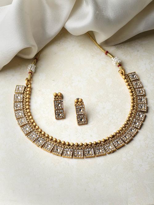 gold-plated ad stone studded handcrafted choker jewellery set - 20766602 - Very Small Image - 1