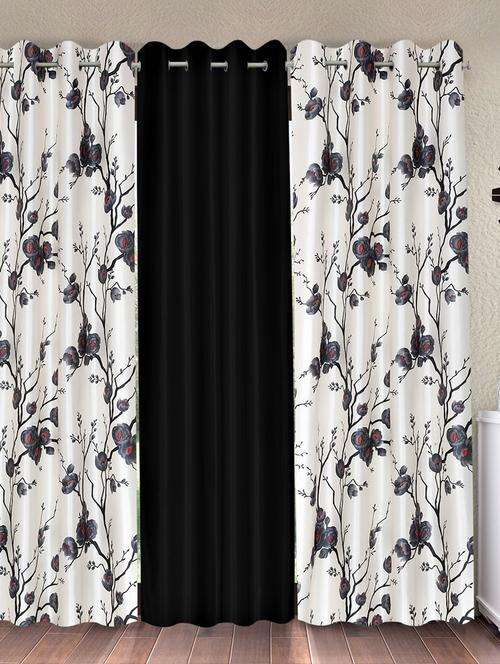 fashion string 3 piece 3d tulips eyelet polyester long door curtains - 9 feet, black - 20766931 - Very Small Image - 1
