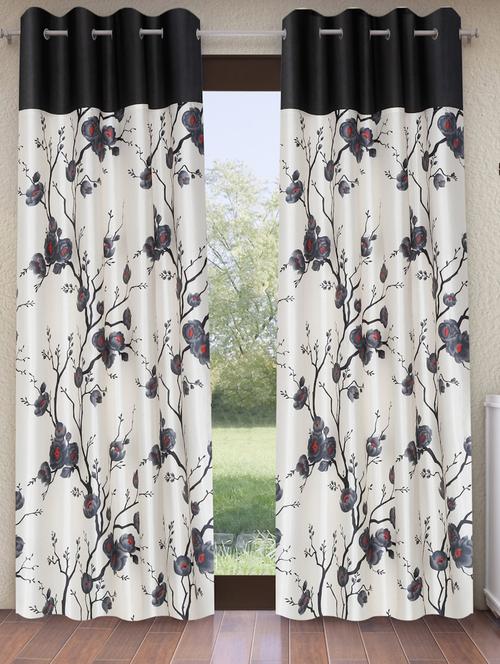 fashion string 2 pieces solid patch 3d tulip eyelet polyester long door curtains - 9 feet, red - 20766964 - Very Small Image - 1