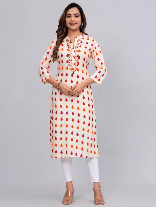 off white three quarter sleeve straight kurta - 20768026 - Very Small Image - 1