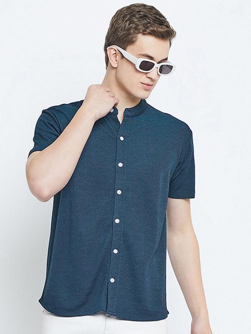 navy blue polyester plain casual shirt - 20768355 - Very Small Image - 1