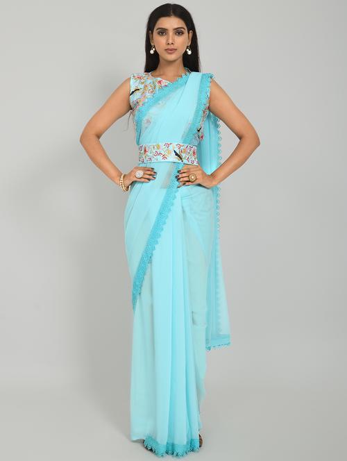 light blue solid with bordered saree with blouse - 20795252 - Very Small Image - 1