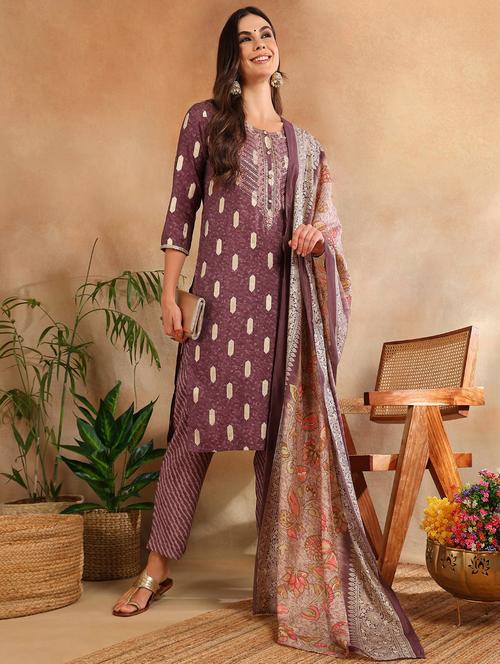 women mauve round neck suit set - 20795275 - Very Small Image - 1