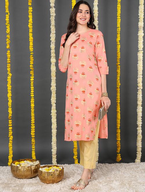 coral printed straight kurta - 20795331 - Very Small Image - 1