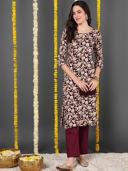 maroon rayon straight kurta - 20795343 - Very Small Image - 1