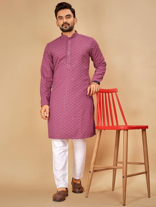 lavender embroidered long sleeve kurta - 20796667 - Very Small Image - 1