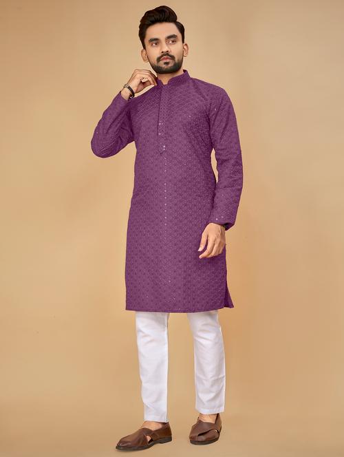 purple embroidered long sleeve kurta - 20796668 - Very Small Image - 1