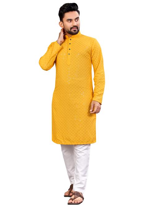 yellow embroidered kurta with pocket - 20796671 - Very Small Image - 1