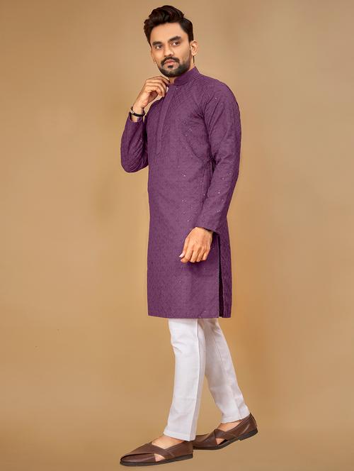 mandarin neck embroiered kurta - 20796684 - Very Small Image - 1