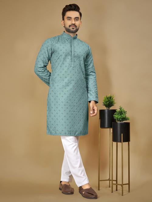 mandarin neck embroiered kurta - 20796705 - Very Small Image - 1