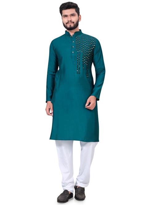 teal embroidered long sleeve kurta - 20796718 - Very Small Image - 1