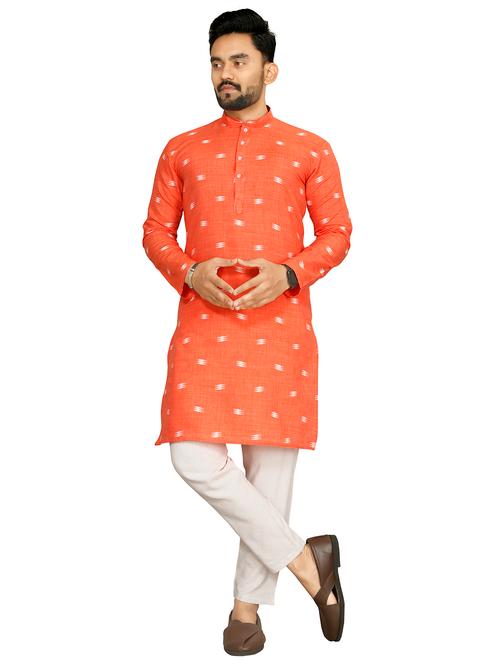 orange cotton blend kurta - 20796722 - Very Small Image - 1