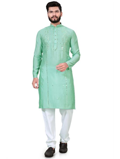 green mirror work detailed long kurta - 20796729 - Very Small Image - 1