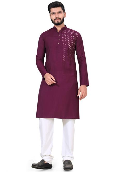 mandarin neck embroiered kurta - 20796736 - Very Small Image - 1