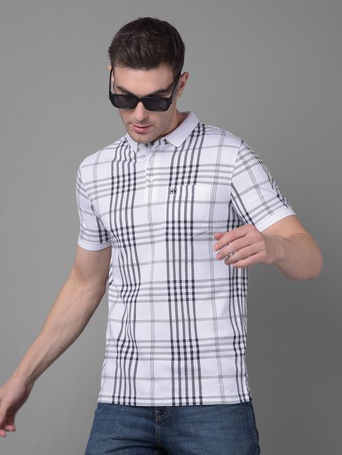 white cotton blend checks t-shirt - 20796893 - Very Small Image - 1