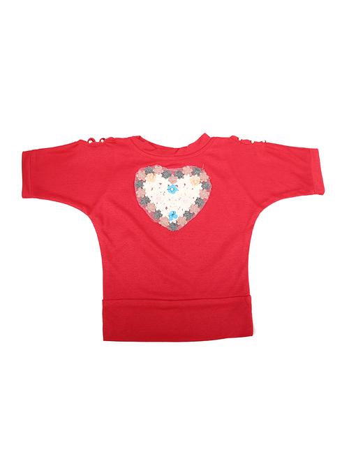 girls solid with work round neck top - 20797520 - Very Small Image - 1
