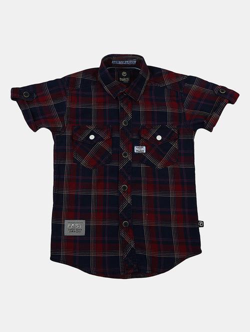 navy blue checked printed casual shirt - 20797678 - Very Small Image - 1
