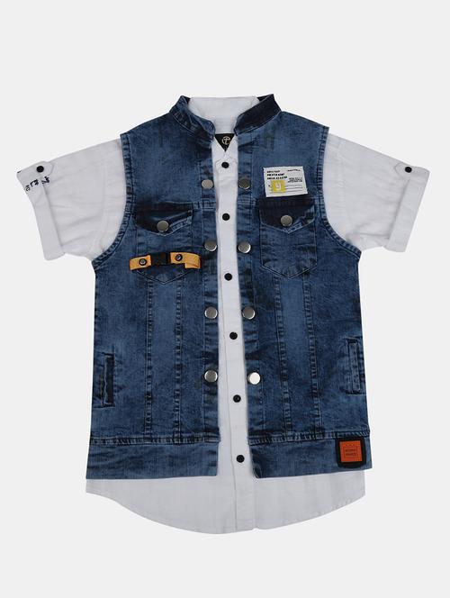 solid white shirt with blue detailed jacket - 20797893 - Very Small Image - 1