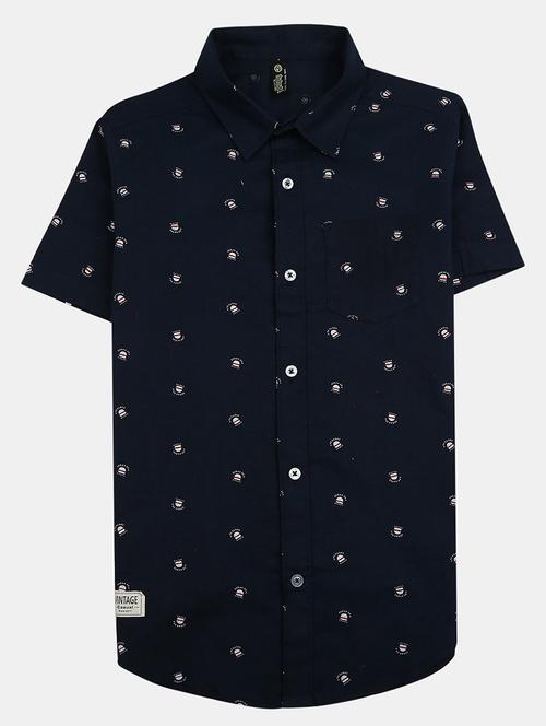navy blue printed cotton casual shirt - 20797911 - Very Small Image - 1