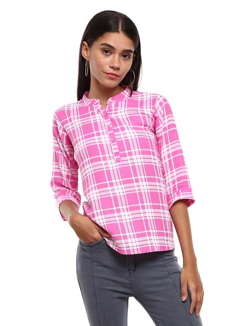 pink checked printed casual top - 20798076 - Very Small Image - 1