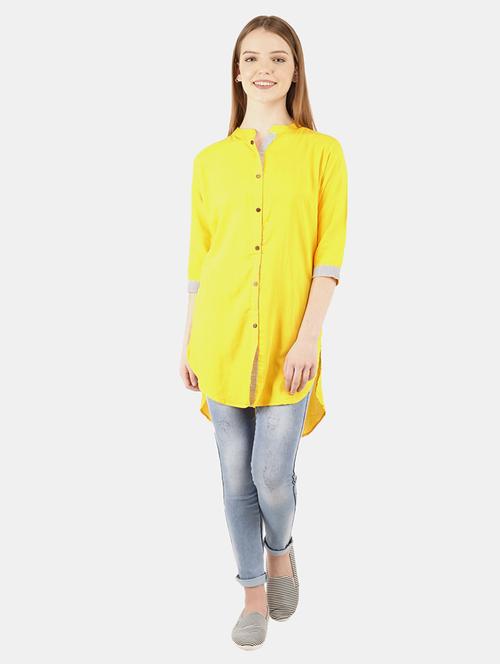 solid yellow high low detailed tunic - 20798105 - Very Small Image - 1