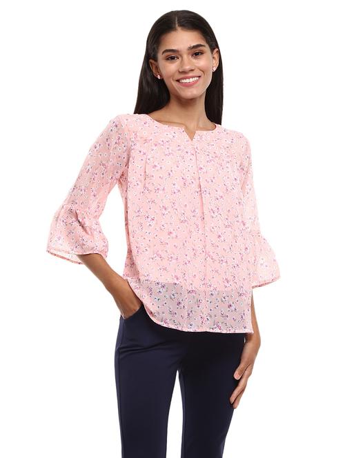 pink floral printed casual top - 20798111 - Very Small Image - 1