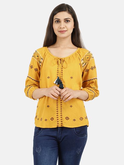 mustard embroidered detailed casual top - 20798181 - Very Small Image - 1