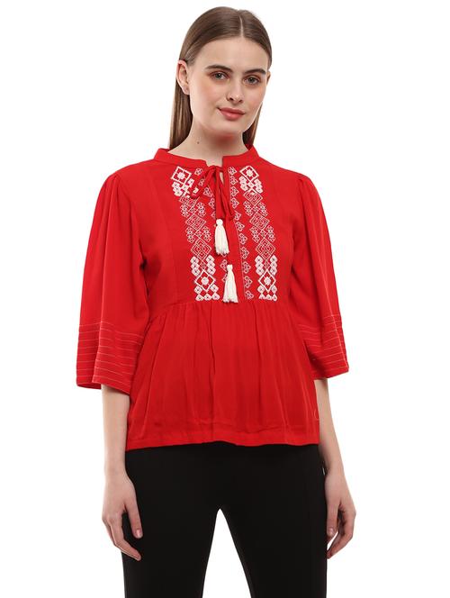 red rayon regular top - 20798204 - Very Small Image - 1
