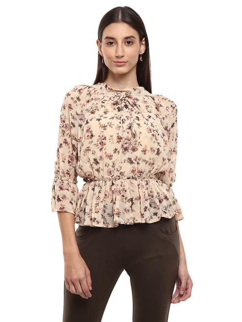 yellow floral printed detailed casual top - 20798228 - Very Small Image - 1