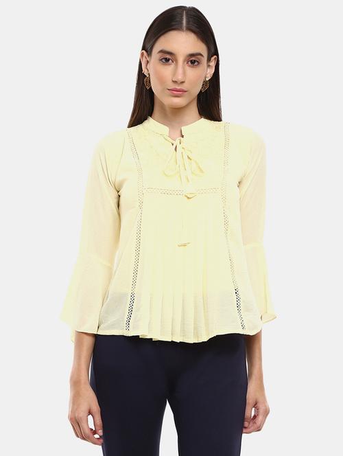 yellow self design detailed casual top - 20798229 - Very Small Image - 1