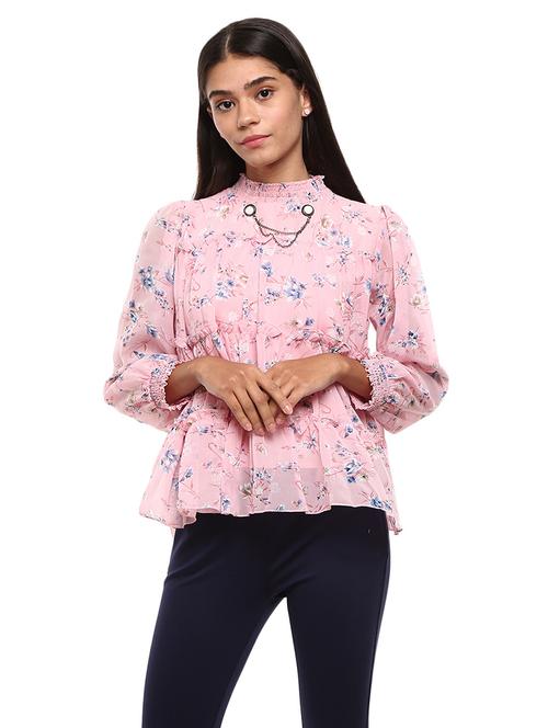 pink floral printed detailed casual top - 20798247 - Very Small Image - 1