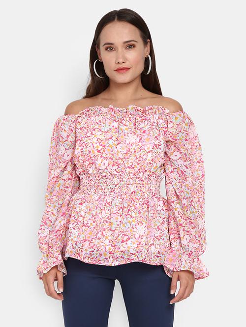 pink floral printed detailed casual top - 20798251 - Very Small Image - 1
