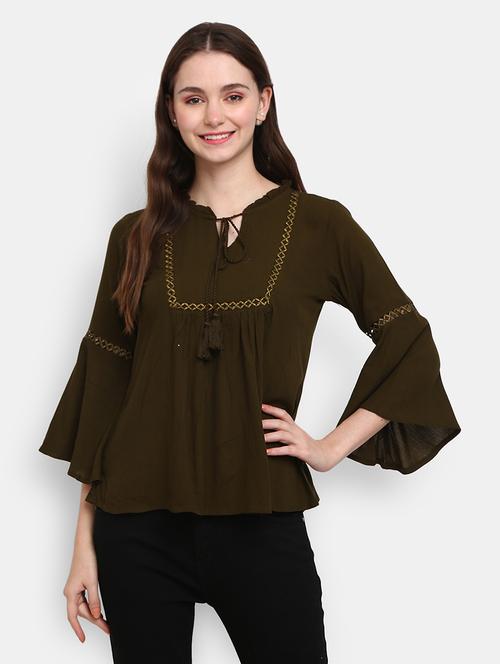 olive rayon regular top - 20798304 - Very Small Image - 1
