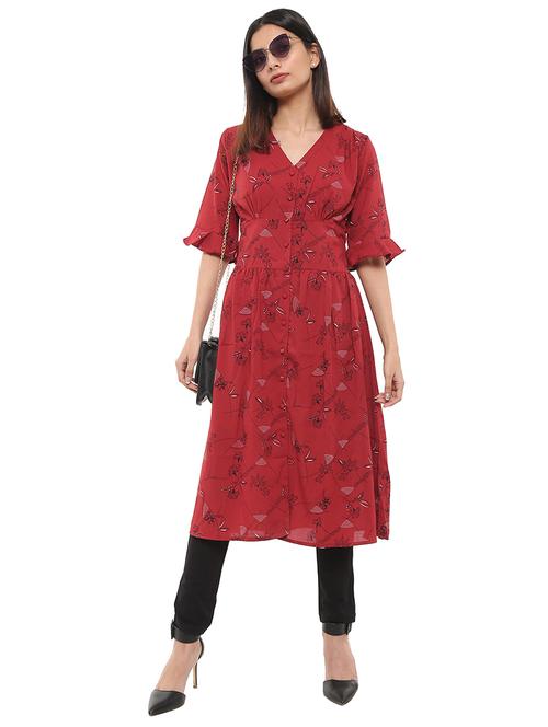 women printed three quarter sleeves flared tunic - 20798310 - Very Small Image - 1