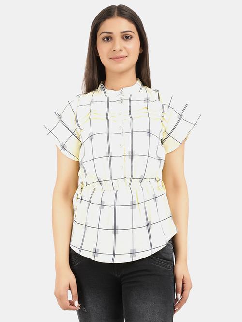 white checked printed detailed casual top - 20798344 - Very Small Image - 1