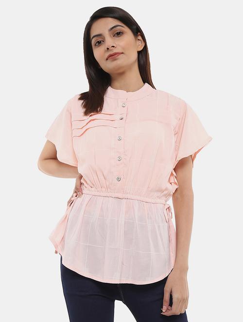 pink checked printed detailed casual top - 20798345 - Very Small Image - 1