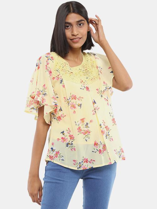 yellow floral printed detailed casual top - 20798361 - Very Small Image - 1