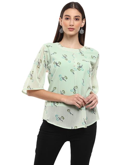 green floral printed casual top - 20798386 - Very Small Image - 1