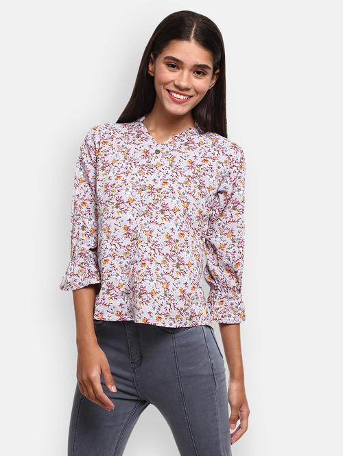 grey floral printed casual top - 20798391 - Very Small Image - 1