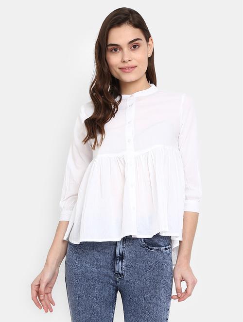 solid white detailed casual top - 20798412 - Very Small Image - 1